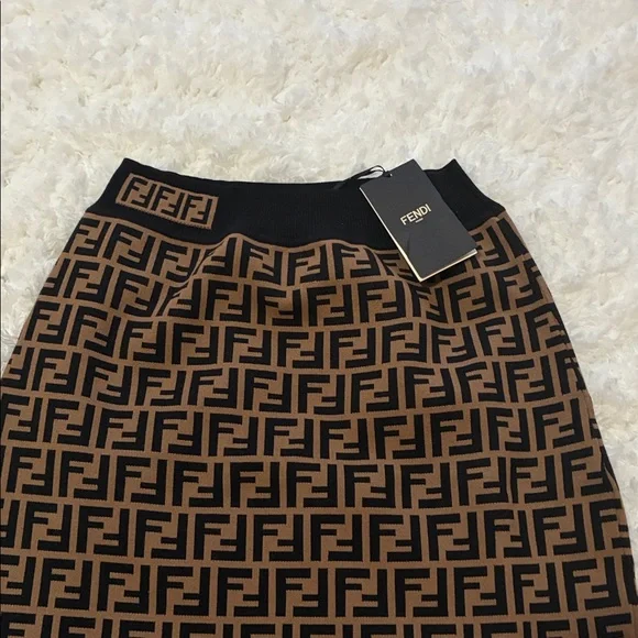 Fendi Brown & Black FF Logo Knit Pencil Skirt - Picture 7 of 9